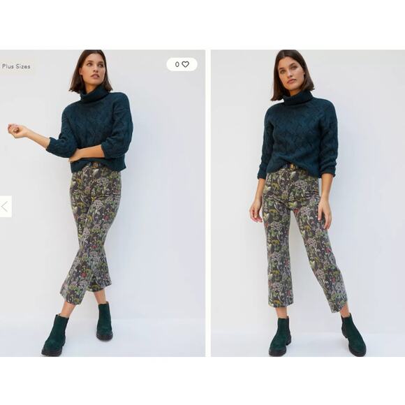Pilcro Women's Size 26 Botanical Print Water Lily Ultra High-Rise Wide-Leg Jeans